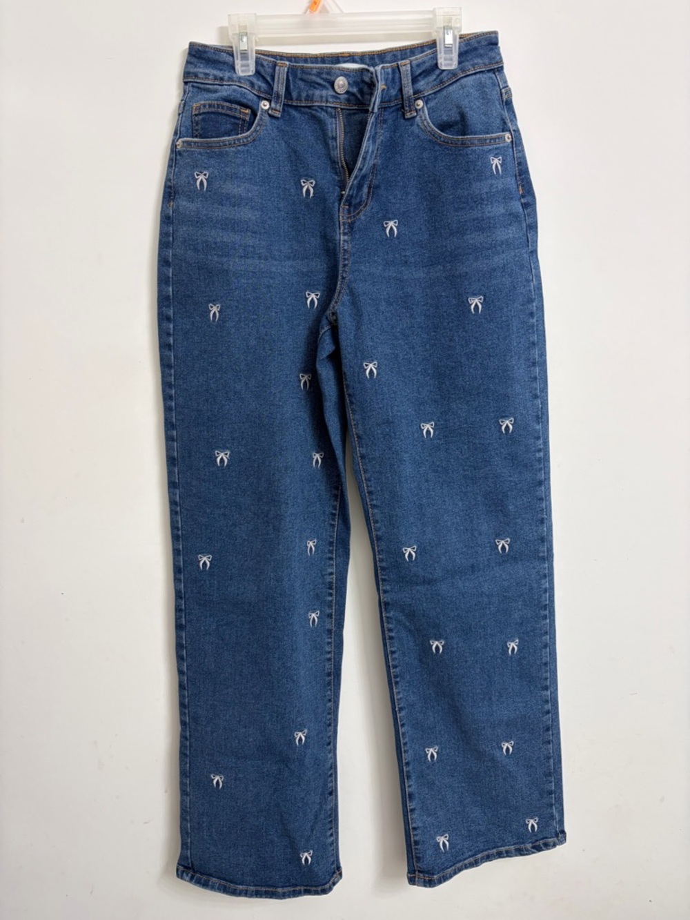 Embroidered Bow Blue Denim Jeans